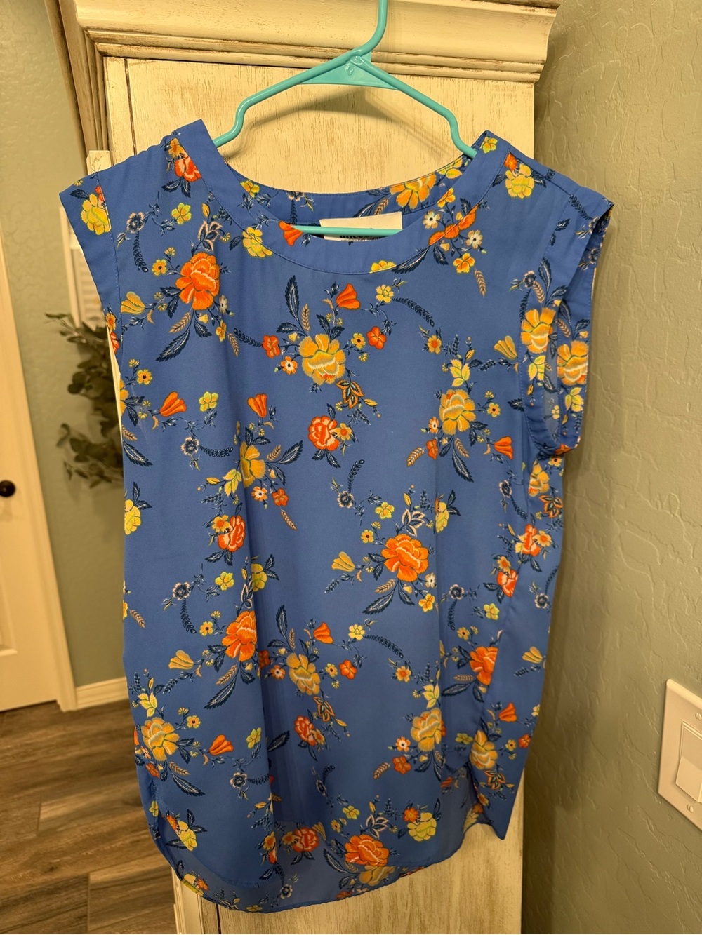 Alice Blue Blue Floral Cap-Sleeve Blouse